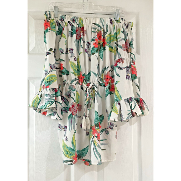 Blush Size Small Romper Floral Tropical Off Shoulder Ruffle Sleeve‎ Short - Picture 1 of 11